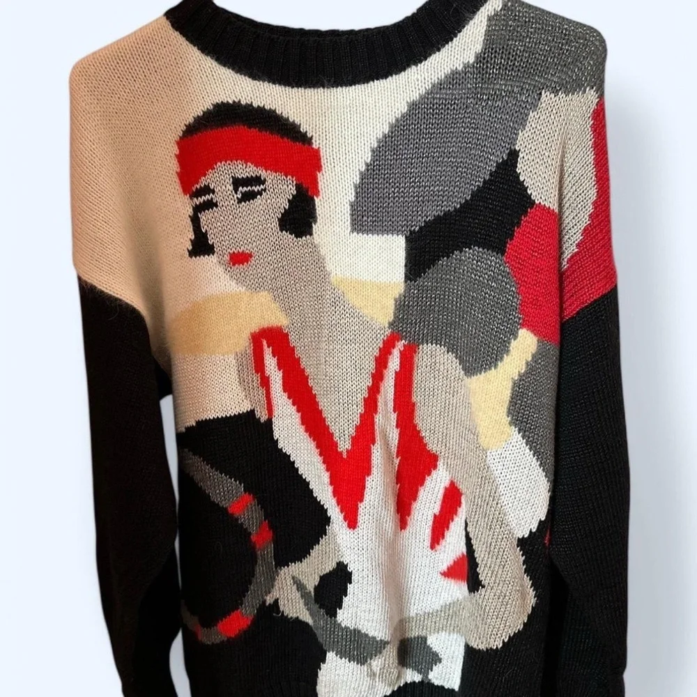 80s vintage black and red tennis sweater ptp 21 - Picture 2 of 10